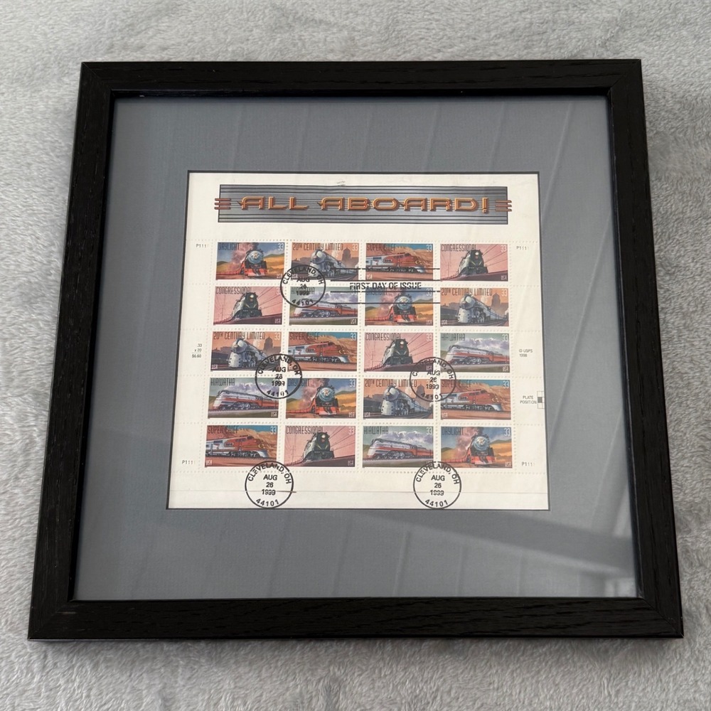 USPS All Aboard Train‎ Stamp Sheet 1999 First Day Issue Framed 33c Rail
